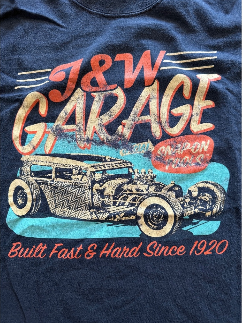 J&W Garage navy graphic T-shirt